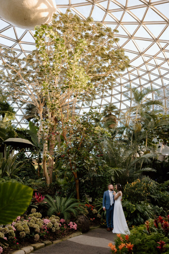 Bride and groom in the Bloedel Conservatory in Queen Elizabeth Park