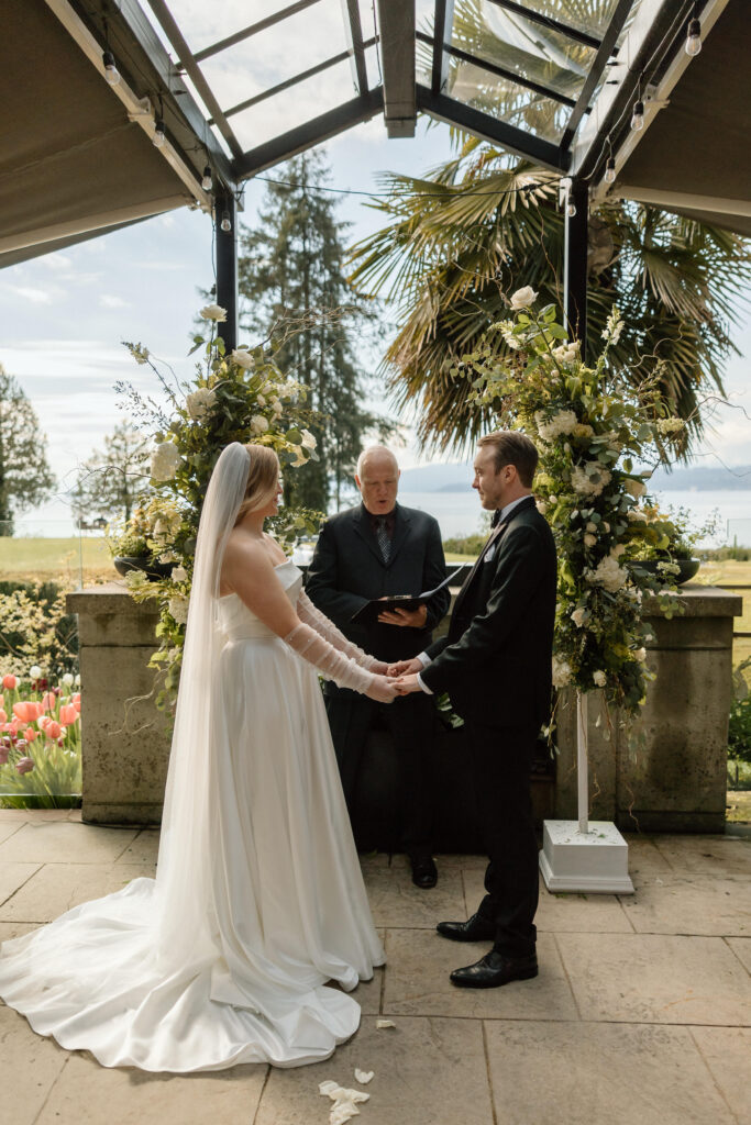 Wedding Ceremony on the Patio of the Lower Mainland wedding venue Stanley Park Teahouse
