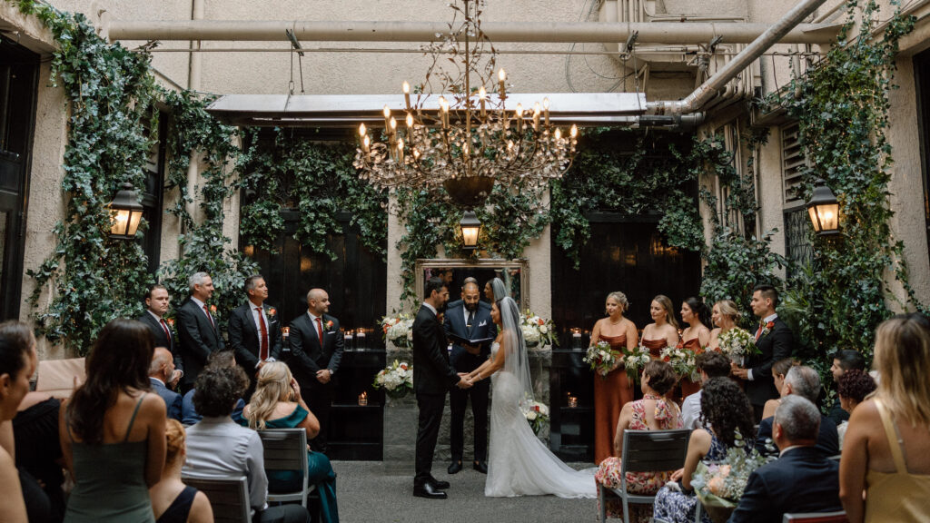 Wedding ceremony in the courtyard of Brix & Mortar Venue in Vancouver
